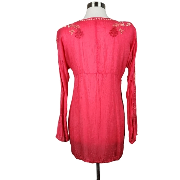 Johnny Was Orange Coral Roses Floral  Embroidered Tunic Blouse Women's Medium - Picture 5 of 12